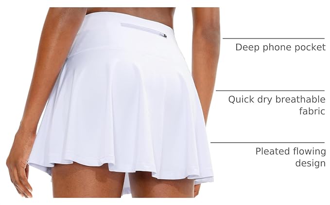 Pleated Tennis Skirt with 4 Pockets | 14", 3.5" High Waisted, Soft, Lightweight, Mesh Built-in Shorts, Dressy, Casual, Athletic, Golf, Skort for Women