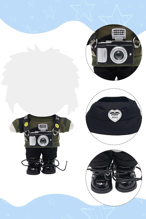 17cm Dolls Clothes 6 Pcs Set Plush Doll Outfits Shirt Pants Hat Camera Glasses Shoes Clothing Accessories Set No Doll