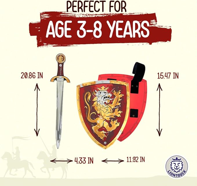 Liontouch - Noble Knight Toy Sword & Shield for Boys, Red - Age 3-8 Years | Medieval Set in Durable & Safe Foam | Weapons & Battle Accessories for Pretend Play, Dress Up & Knight Costumes for Kids