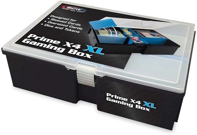 BCW Prime X4 XL Gaming Box | Playing Card Storage Box for Decks and Game Accessories, Includes Removable Dividers and Dice Trays | Trading Card Storage Box for Gaming | Pokemon, MTG, Naruto Cards