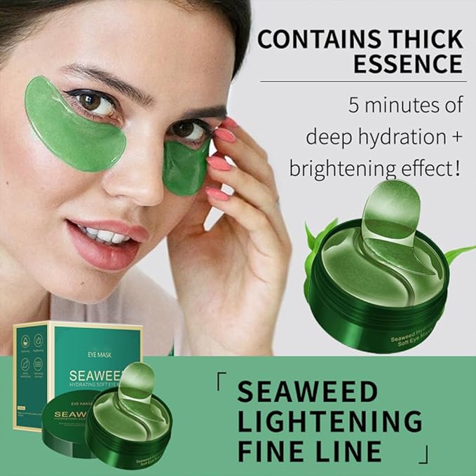 Seaweed Under Eye Patches, Seaweed Essence Eye Mask for Puffy Eyes/Dark Circles/Collagen Eye Care Relieves Pressure and Reduces Wrinkles, Eye Gel Pads for Hydrating and Brightening (60 Pcs)