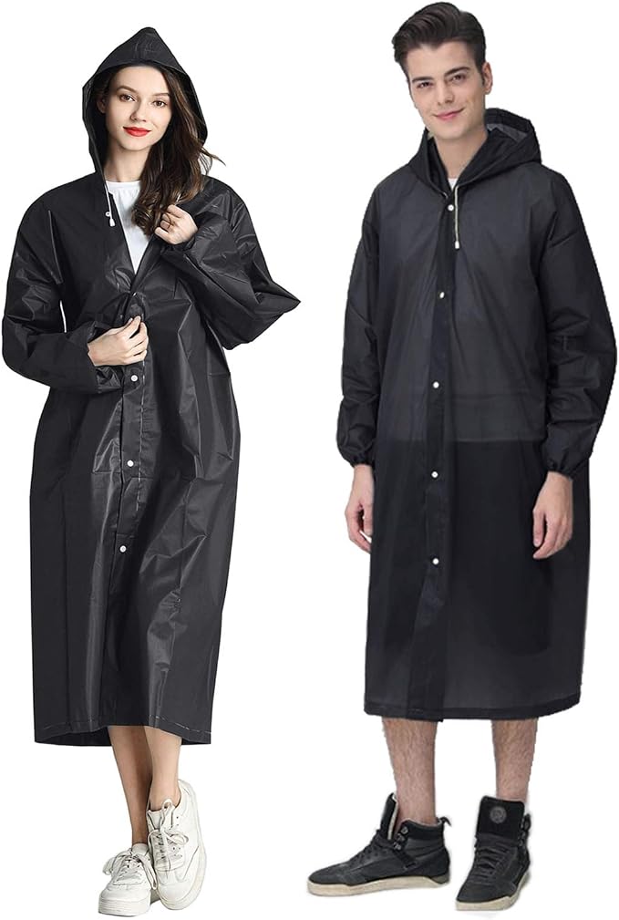 HLKZONE Raincoat, 2 Pack Rain Ponchos for Adults Travel Rain Jacket Packable Rain Coats for Women with Drawstring Hood