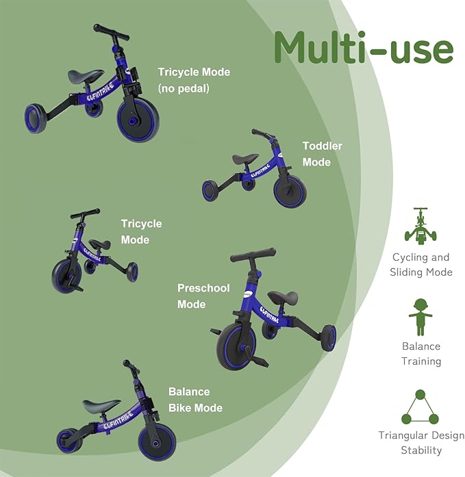 besrey 5 in 1 Toddler Bike for 1 Year to 4 Years Old Kids, Toddler Tricycle Kids Trikes Tricycle, Toys for Boy & Girl, Balance Training, Removable Pedals