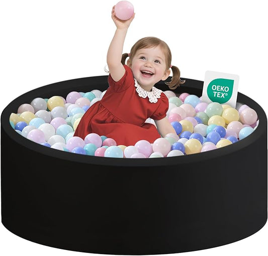Ball Pit for Toddlers 35.43''x11.81 Baby Ball Pits Soft Memory Foam Ball Pit Round Kids Ball Pit Indoor Game Kids Play Ball Pool Ideal Gift for Girls and Boys (Black, NO Balls)