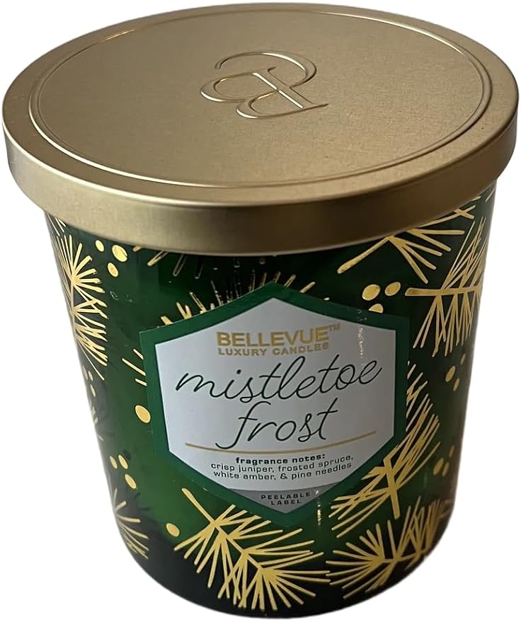 Bellevue Luxury Candles, 12 OZ Fragranced Candle, Soy Blend Wax, Essential Oils, Long-Lasting Burn, Home Fragrances, Aromatherapy Home Scented Candles Scent Mistletoe Frost Pack of 2
