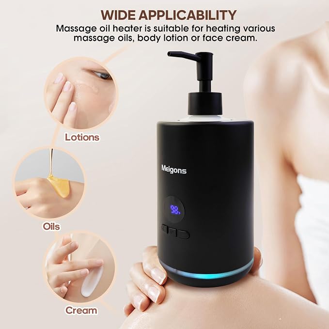 Oil Warmer for Massage, Massage Oil Warmer, Body Oils Heater for Spa, Salon and Barber Shops, with Two Oil Bottle Dispenser, Constant Temperature (Black)