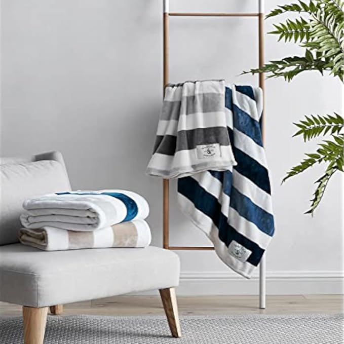 Nautica - Throw Blanket, Super Soft & Cozy Fleece Bedding, Dorm Room Essentials (Awning Stripe Grey, 50" x 60")