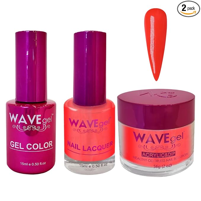 WAVEGEL Soak-Off Gel, Nail Lacquer & Acrylic/Dip Powder Matching Set - Princess Collection - #99 Hot Kiss