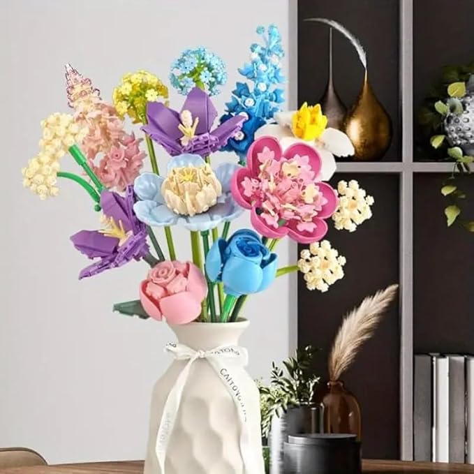 865pcs Flower Building Set, DIY Building Block Flower Bouquet, Beautiful Ornaments, Creates a Cozy Atmosphere with Colorful Artificial Bouquet