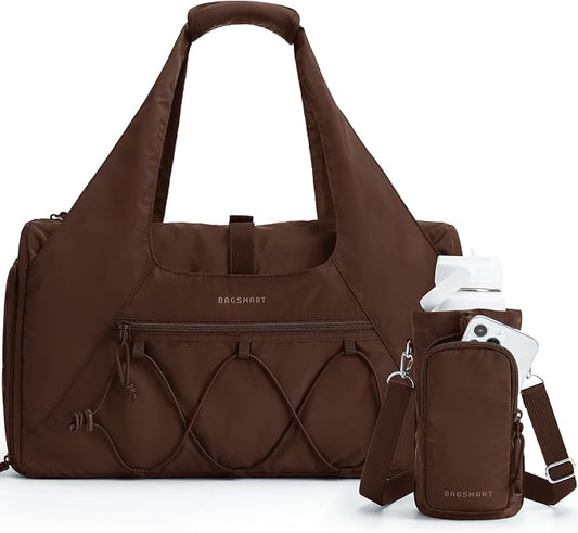 BAGSMART Gym Bag for Women, Lightweight Duffel with Shoe Compartment, Tote Bag with Wet Pocket for Yoga Travel, Chocolate