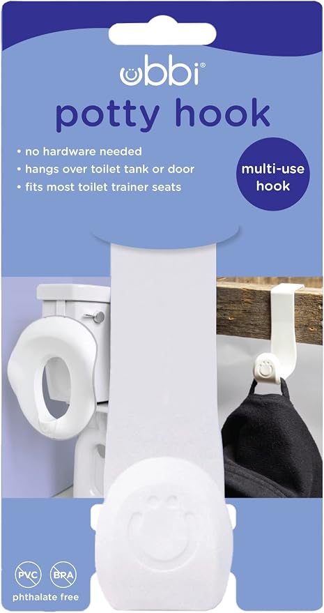 Ubbi Multi-Use Potty and Utility Hook, No Hardware Or Installation Needed, Durable and Sturdy to Hang Over Toilet Tank Or Door, Polypropylene, White (Pack of 2)