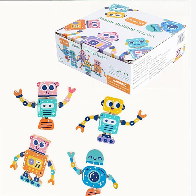Wooden Robots for Kids Building Blocks, Fine Motor Skills, Boys and Girls STEM Disassemblable Toy Sets, Suitable for Children Aged 3 to 8, Creative Building Toys