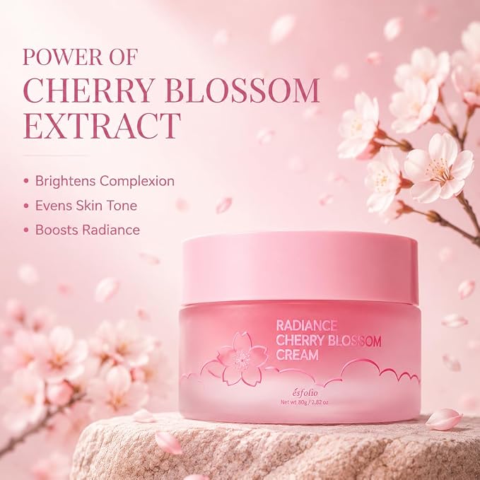esfolio made in Korea Cherry Blossom Nourishing Cream 2.82 Oz, Daily Facial Moisturizer with Cherry Extract, Lightweight Face Cream for Soft and Comfortable Skin, Fast Absorbing Korean Skincare