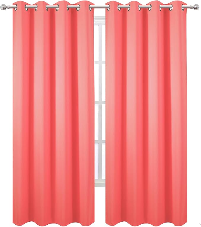 LEMOMO Blackout Curtains 52 x 120 Inch Long Coral Curtains Set of 2 Panels Room Darkening Curtains for Bedroom and Living Room