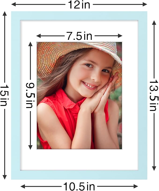 Vittanly 11x14 Picture Frames Set of 9 for Wall Mounting, Light Blue | Display Pictures 8x10 with Mat or 11x14 without Mat, Engineered Wood with Shatter Resistant Plexiglass, Gallery Photo Frames