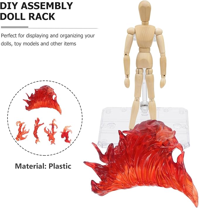 iplusmile Action Figure Stand, Figurine Model Display Rack DIY Assembly Action Figure Display Holder Doll Model Support Stand with Fire Effects Display Stand, Red