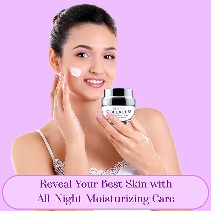 Clear Beauty Collagen Night Cream - Ultra Hydrating Face Moisturizer, Firms, Smooths & Restores Moisture - Dermatologist Tested, Anti Aging Korean Skin Care - Vegan, Clean Beauty - 1.69 Fl Oz