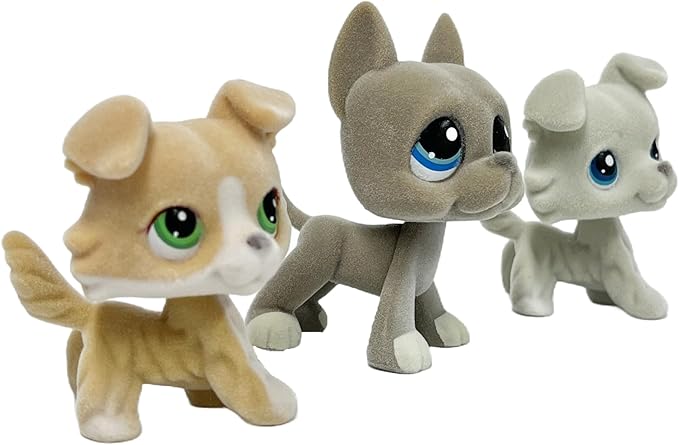 3pcs/Set Custom Flocked Pet Shop Toys Short Hair Cat Kitten Collie Great Dane Cocker Spaniel Dachshund Puppy Dog OOAK Compatible with LPS (#272 and 184 and 363)