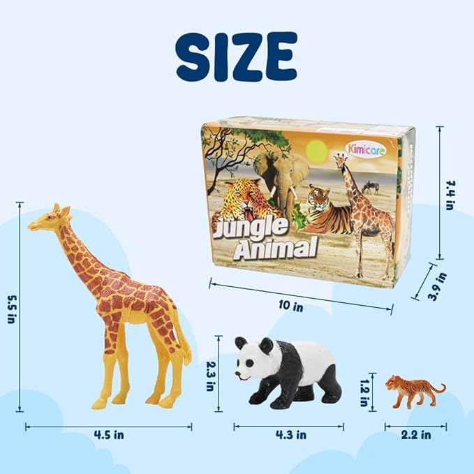 Kimicare 24Pcs Safari & Zoo Animals Figures, Realistic Plastic Animal Toys Set for Kids 1 2 3, Educational Jungle Animals Figures Playset, Party Supplies Birthday Gifts for Toddlers Boys Girls