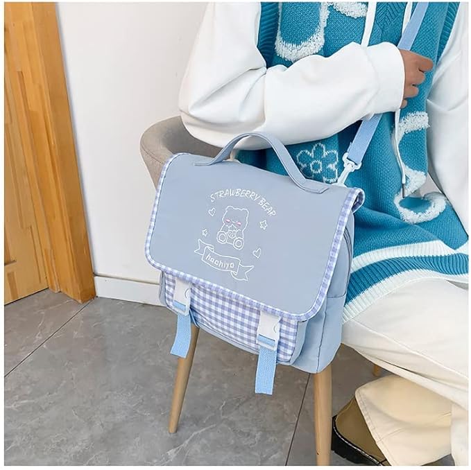 Japanese Kawaii Bunny Ear Backpack with Cute Manga Girl School Backpack Book Bag Satchel Student Teen JK (Medium, Blue)