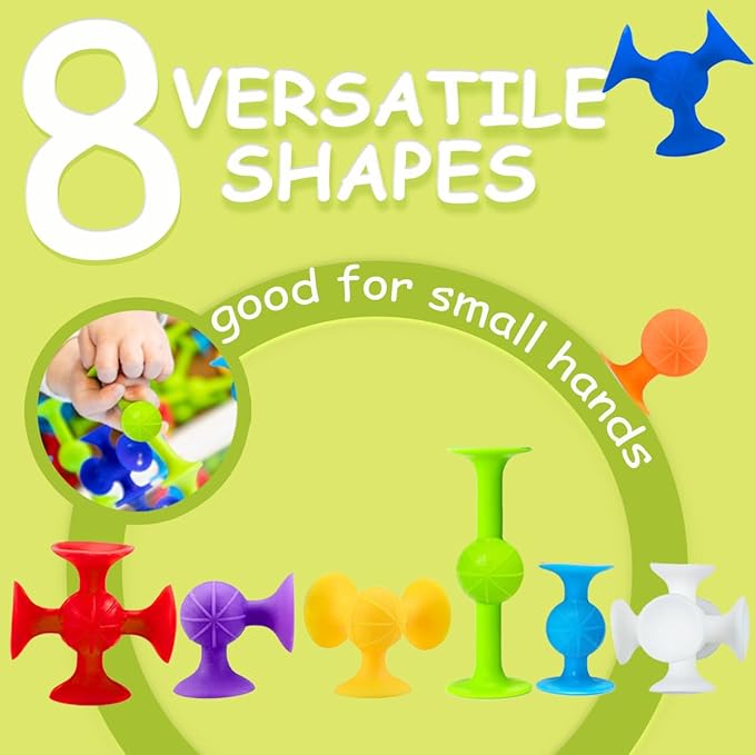 Suction Bath Toys for Baby, 12 Piece Starter Set Suction Cup Toys Preschool Sensory Fidget Toys for Toddlers 1-3 4-8 | No Hole Bath Toy | BPA Free Bath Toys (Large Size)