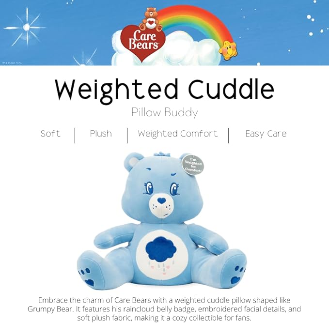Franco Calm Care Bears Grumpy Bear Bedding Super Soft Calming 3Lb Weighted Cuddle Pillow Buddy, Comfort Pillow, (Officially Licensed Product)