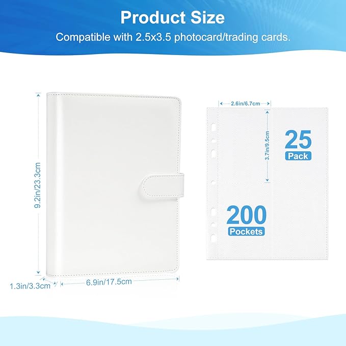 2x3 Photo Album, Refillable PU Leather A5 Photo Binder with Adjustable Pages, 200 Pockets for Fujifilm Instax Mini 12 11 9 40 99 90 8 7 Evo LiPlay, Polaroid Snap PIC-300 Z2300 Instant Cameras (White)