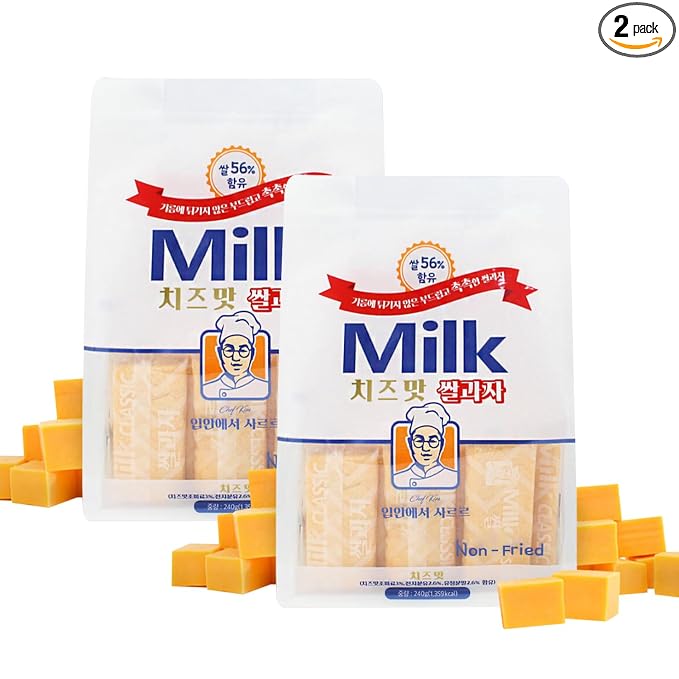 Milk Classic Korean Rice Snack 2-Pack – milk, Banana, Cheese, Egg & Melon Flavors, Crispy and Sweet Delicious Korean Treat (Cheese)