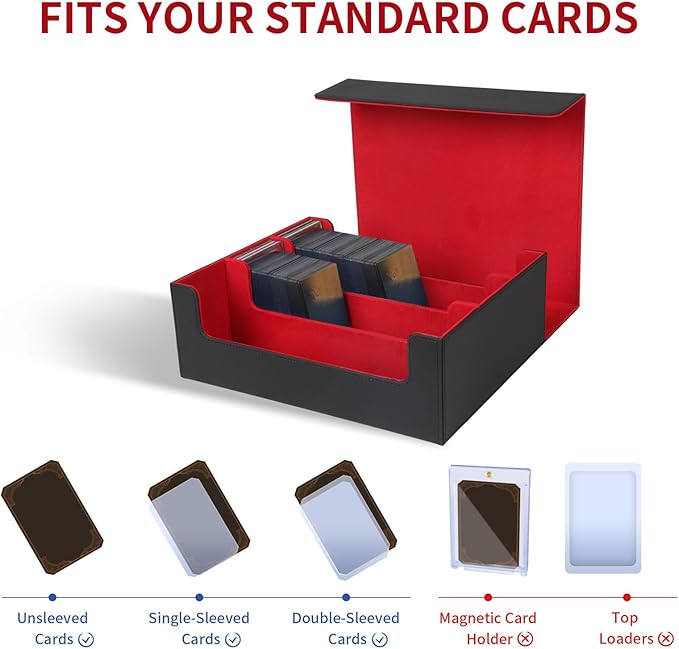 STYLIFING Card Deck Case for Trading Cards, 1800+ MTG Deck Box with Card Supporters & Divider Tabs, Trading Card Storage Box Fits For for YuGiOh, MTG, TCG and Sport Cards (Black & Red)