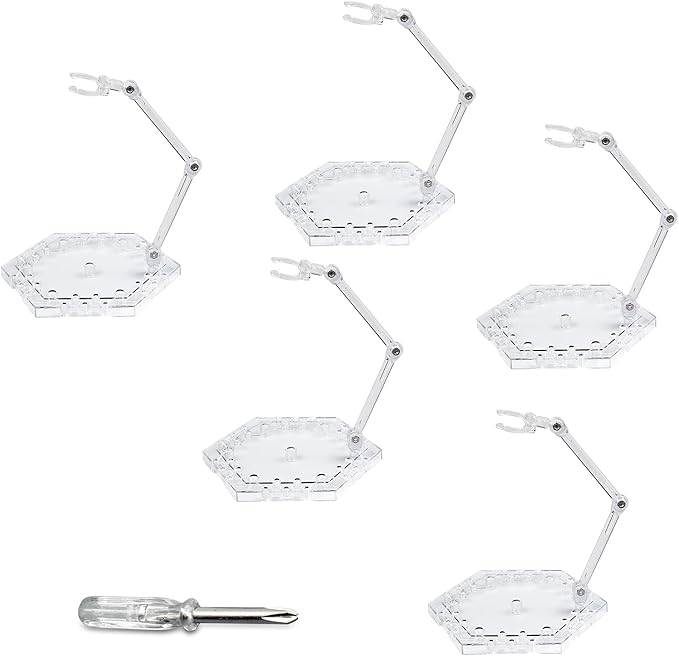 POMER Action Figure Stand, 5 Pcs Transparent Assembly Action Holder Base Display Model Support Stand Compatible with HG/RG Gundam 1/144 Toy with Screwdriver