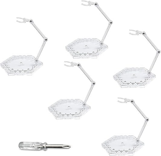 POMER Action Figure Stand, 5 Pcs Transparent Assembly Action Holder Base Display Model Support Stand Compatible with HG/RG Gundam 1/144 Toy with Screwdriver