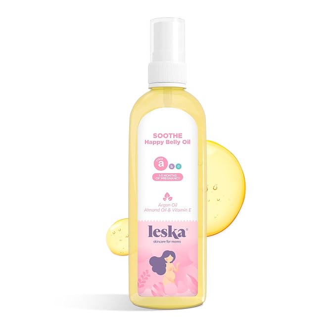 LESKA Maternity Stretch Mark Moisturizing Oil | STAGE A: SOOTHE Happy Belly Oil (Pregnancy Months 1-5) | Part of a Complete 3-Stage Pregnancy Skincare System | New Mom Gifts (4.22oz)
