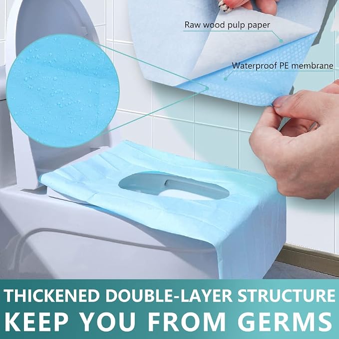 Toilet Seat Cover Disposable, 50 Pack XL Waterproof Covers Individually Wrapped for Adults and Kids Toddlers Potty Training Travel Accessories for Public Restrooms, Airplane