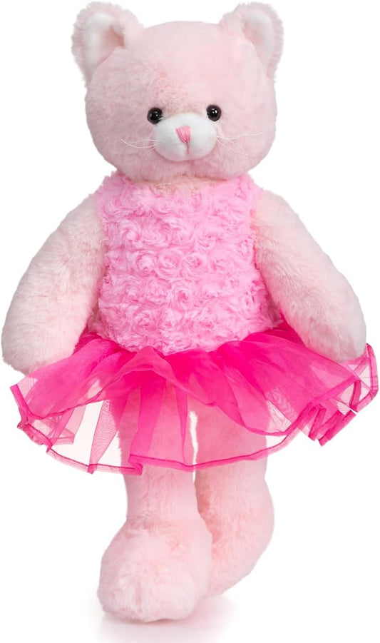 Ballerina Cat Stuffed Animal Cute Plush Cat in Tutu Skirt Birthday Dance Recital Gifts for Girls Kids 21’’ Pink