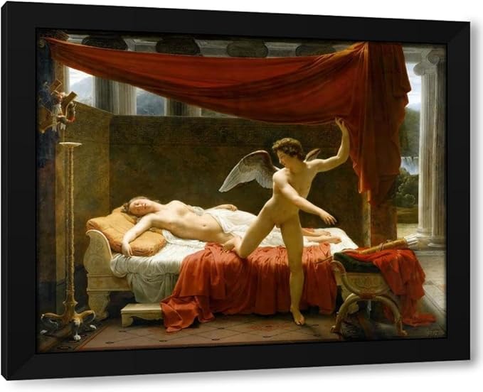 François-Edouard Picot 45x36 Huge Black Modern Framed Art Print Titled: Cupid and Psyche (C.1817)