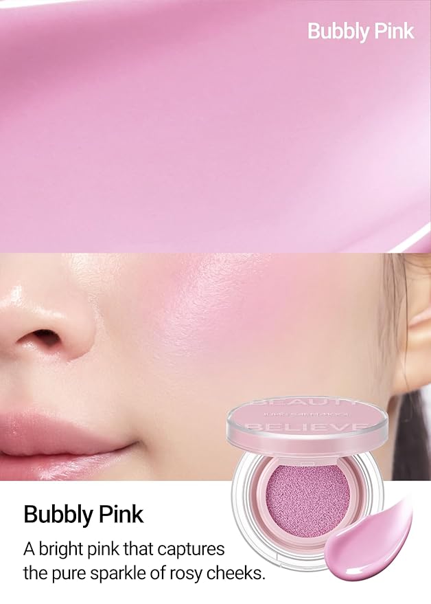 JUNG SAEM MOOL Artist Cushion Blush | Easy to Blend with Puff, Buildable Liquid Blush for Cheeks with a Dewy & Natural Finish, Korean Makeup (Bubbly Pink)