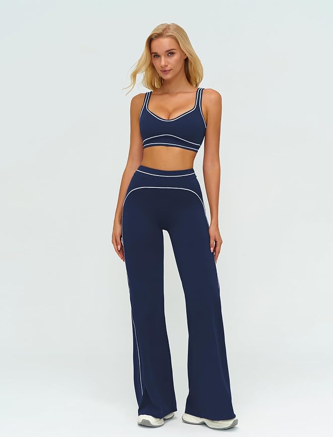 ABOCIW Two Piece Workout Sets for Women Racerback Tank Top Matching High Waist Wide Leg Yoga Pants Pilates Outfits