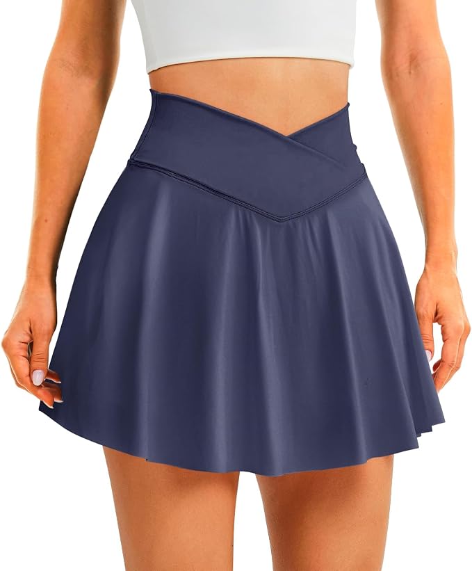 Womens Tennis Skirt Crossover High Waisted Skort with Pockets Shorts | Athletic Skirts for Golf Running Workout Pickleball, Aesthetic Activewear, Sporty Athleisure Style