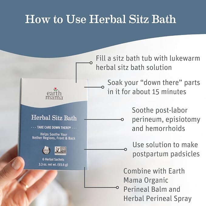 Earth Mama Herbal Sitz Bath | Pregnancy & Postpartum Essentials, Soothing Sitz Bath for Hemorrhoids with Witch Hazel, & Calendula, 6-Count (2-Pack)