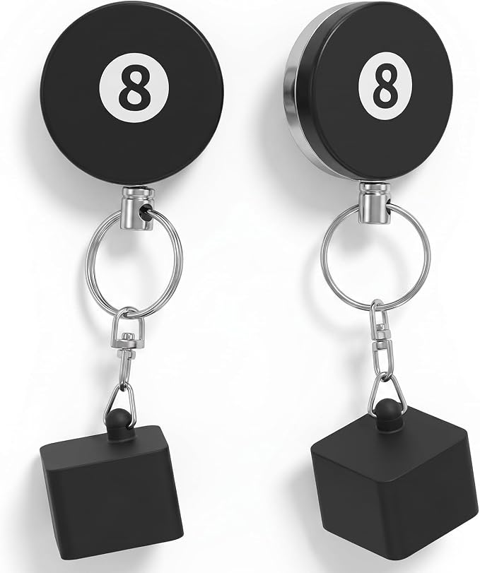 2 Pcs Billiard Chalk Holder, Retractable Cue Chalk Holder with Belt Clip - Billiards Accessories (Black & Silver, Silicone+ABS+Iron)