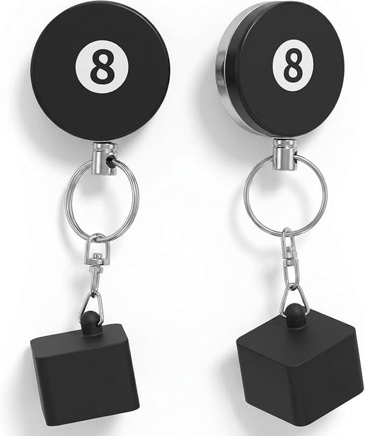 2 Pcs Billiard Chalk Holder, Retractable Cue Chalk Holder with Belt Clip - Billiards Accessories (Black & Silver, Silicone+ABS+Iron)