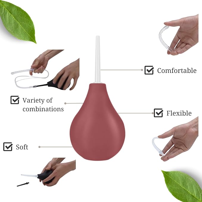 Enema Bulb Kit ，Anal Douche for Men Women Beginners， with 19.7in Hose+4 Nozzles (RED)