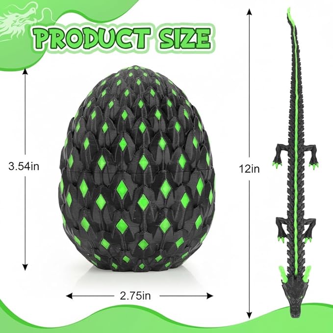 12-inch 3D Printed Dragon Eggs, Glow in The Dark Fidget Toys for Kids & Adults, for Home Office Desk Decor (Dark Green, Pcs, 1)