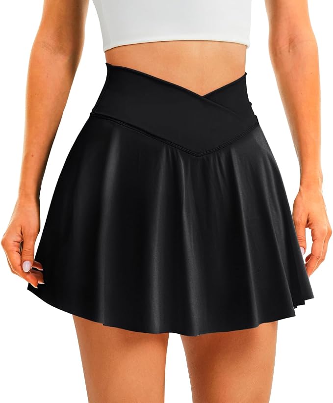 Womens Tennis Skirt Crossover High Waisted Skort with Pockets Shorts | Athletic Skirts for Golf Running Workout Pickleball, Aesthetic Activewear, Sporty Athleisure Style