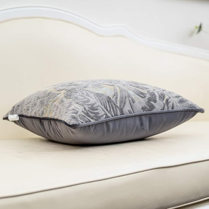 Alerfa 20 x 20 Inch Gray Silver Square Maple Leaf Pillow Embroidery Cut Velvet Cushion Case Luxury Modern Lumbar Throw Pillow Cover Decorative Pillow for Couch Sofa Living Room Bedroom Car