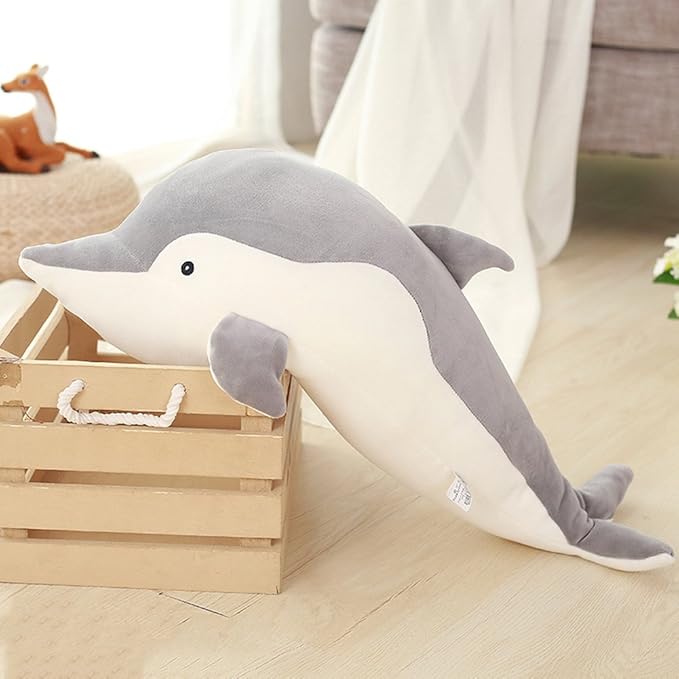Stuffed Dolphin Animal Plush Toys 20 Inches Gray Large Animal Stuffed Plushies Super Soft Cute Cuddly Pillow Cushion Stuff Dolls Birthday Gifts for Children Kids Boys Girls Room Decor, 20Inches