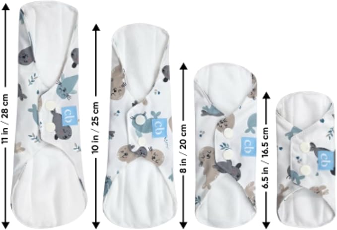 Charlie Banana - Reusable Feminine Pads Super+ 3Pack with Pouch | Washable Menstrual Pads for Heavy & Overnight Absorbency | Seally