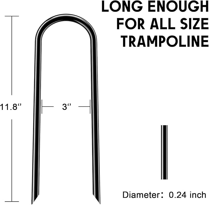 12inch Trampoline Accessories Trampolines Stakes Trampoline Anchors Heavy Duty High Wind U Type, Safety Accessories Galvanized Steel for Soccer Goals, Camping Tents and Garden Decoration
