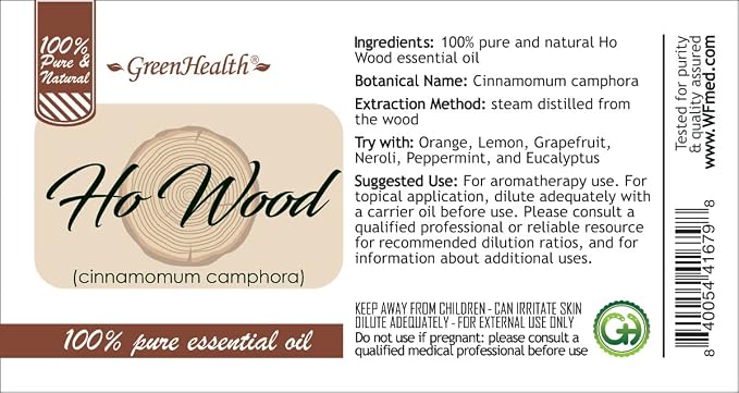 Ho Wood Essential Oil - 1 fl oz - 100% Pure & Natural - Amber Glass Bottle w/Euro Dropper - GreenHealth