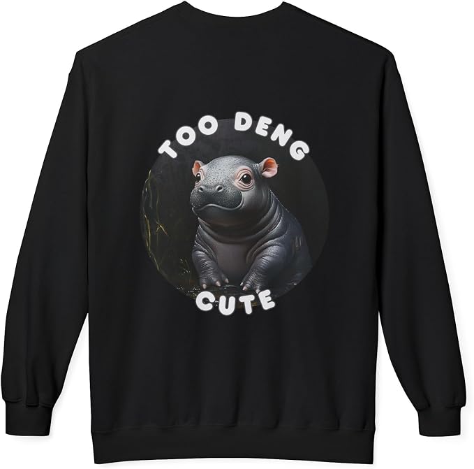 Unisex Fleece Crewneck Sweatshirt - Too Deng Cute Moo Deng Hippo, Cozy Cotton Blend, Classic Relaxed Fit